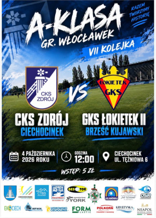 Klasa A Seniorów: CKS Zdrój Ciechocinek vs. GKS Łokietek II Brześć Kujawski