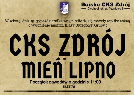 Liga Okręgowa Seniorów: CKS Zdrój Ciechocinek vs. Mień Lipno