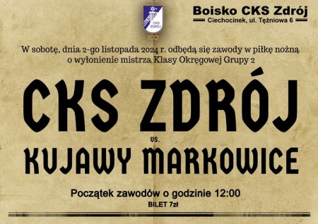 Liga Okręgowa Seniorów: CKS Zdrój Ciechocinek vs. LZS Kujawy Markowice!